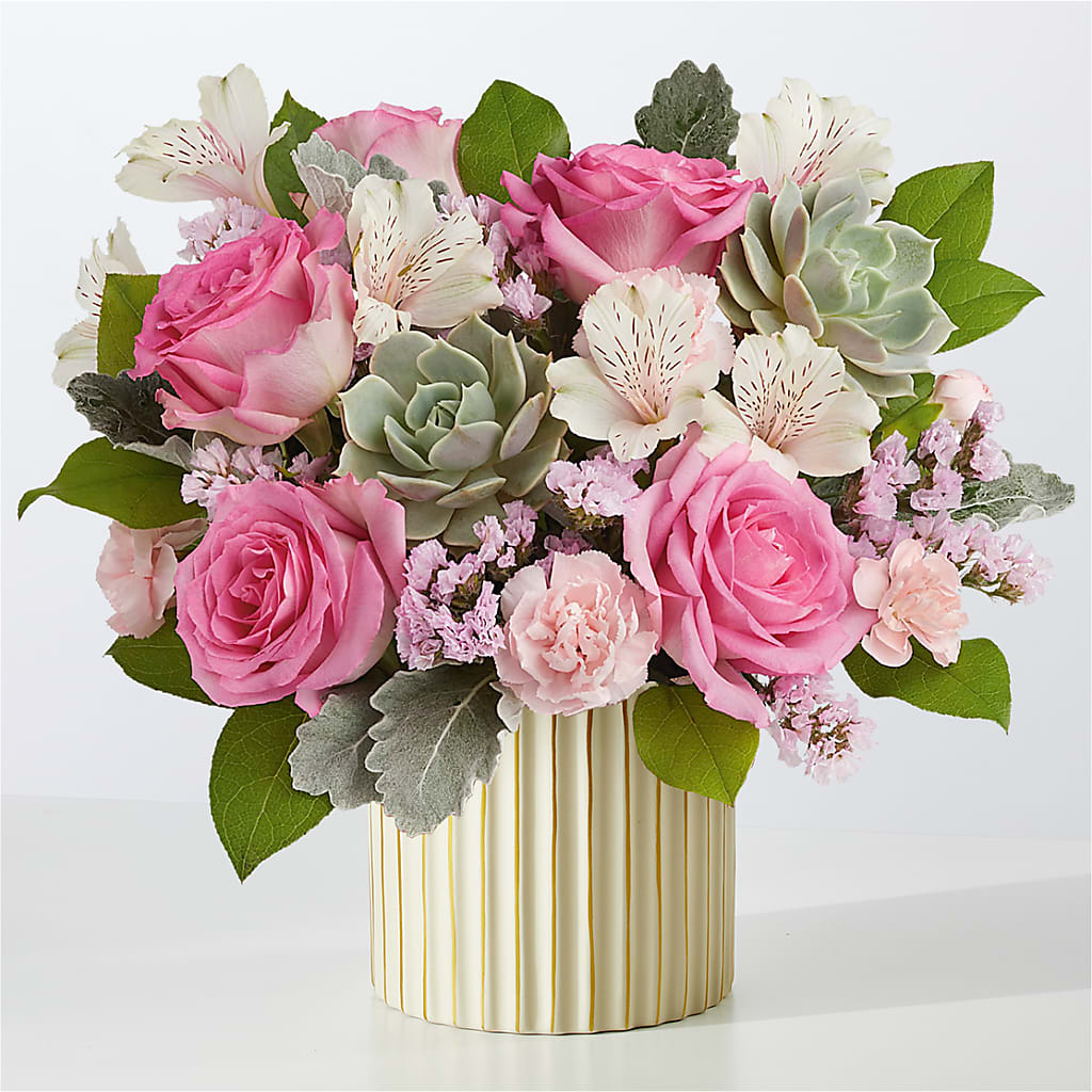 Dusty Rose Bouquet with Ivory Vase – VINE & IVY FLOWERS, Suffield CT