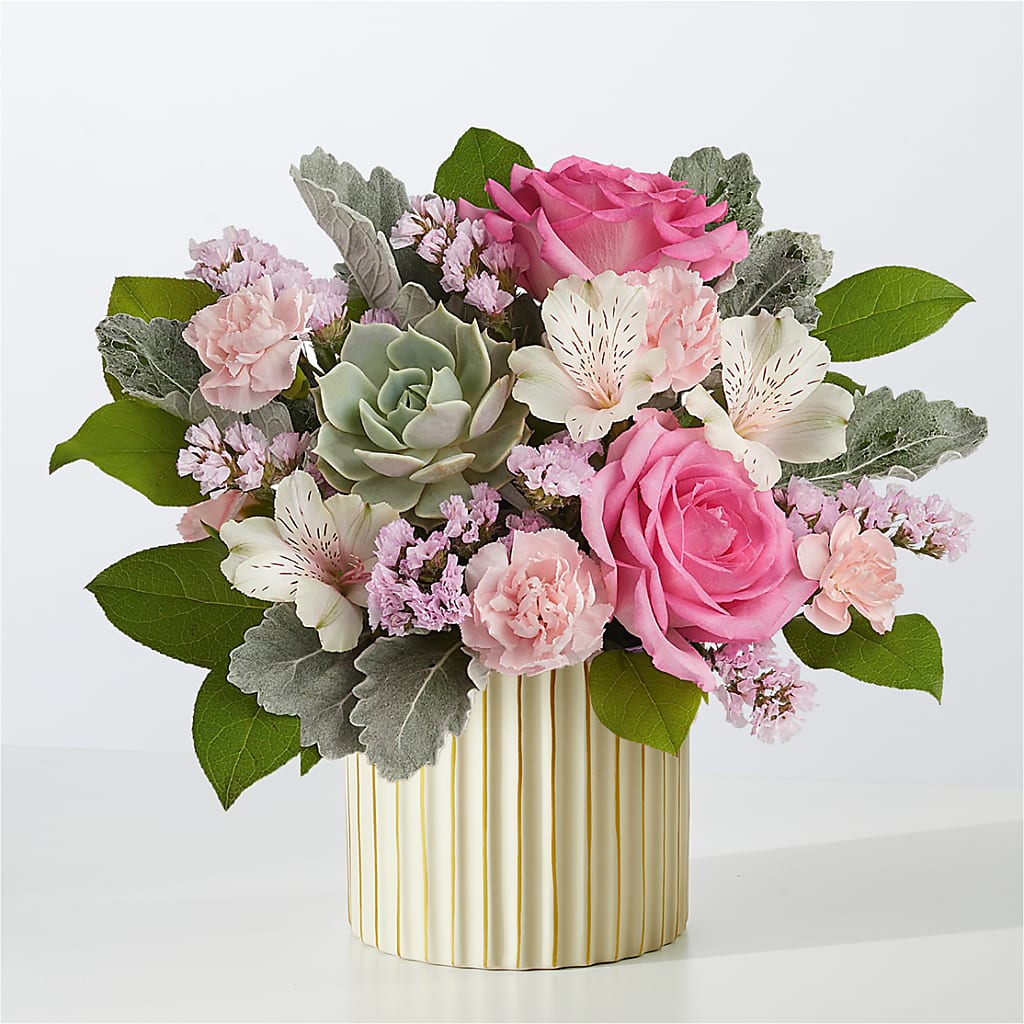 Dusty Rose Bouquet with Ivory Vase – VINE & IVY FLOWERS, Suffield CT