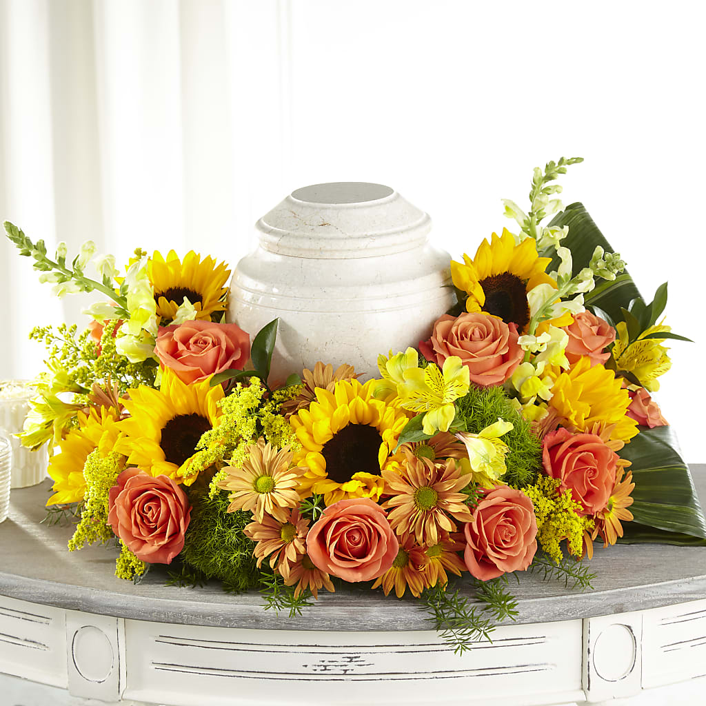 Faithful Sunflower Cremation Adornment – VINE & IVY FLOWERS, Suffield CT