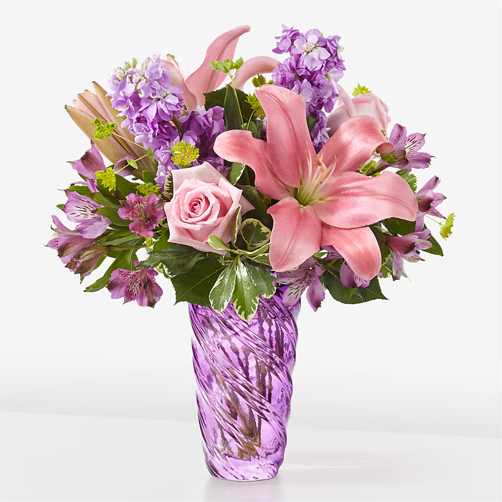 Precious Petals Bouquet with Luxe Swirl Vase – VINE & IVY FLOWERS, Suffield CT