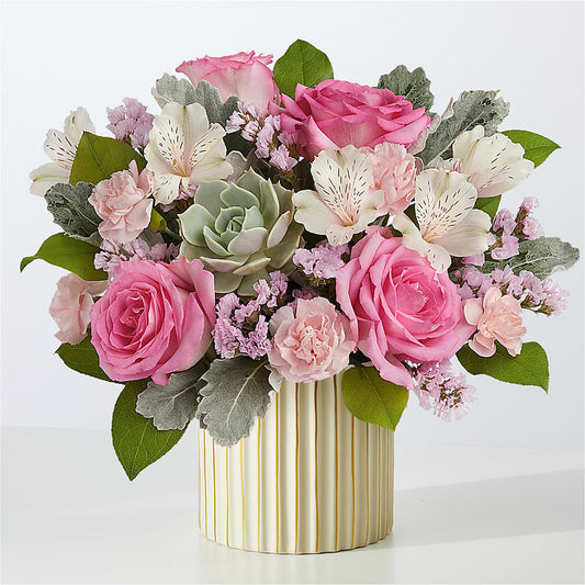 Dusty Rose Bouquet with Ivory Vase – VINE & IVY FLOWERS, Suffield CT