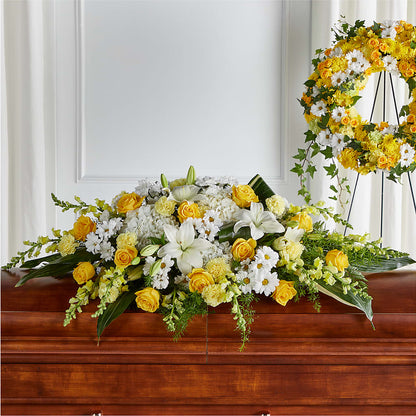 Golden Harmony Casket Spray – VINE & IVY FLOWERS, Suffield CT