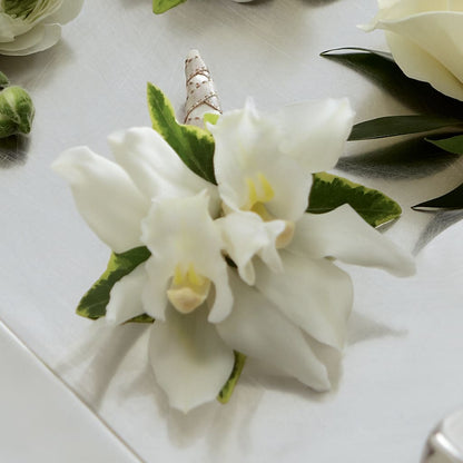 White Mini Cymbidium Boutonniere – VINE & IVY FLOWERS, Suffield CT